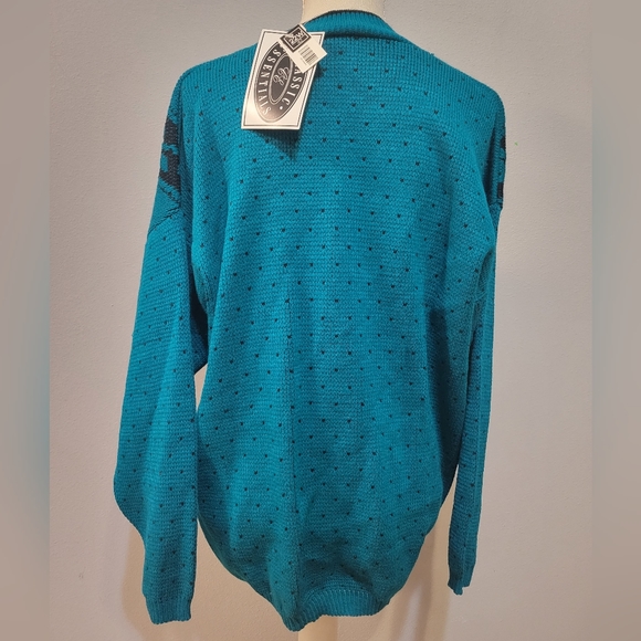 NWT vintage 22W (XL) deep teal and black polka dot and bow crewneck sweater - Picture 2 of 9
